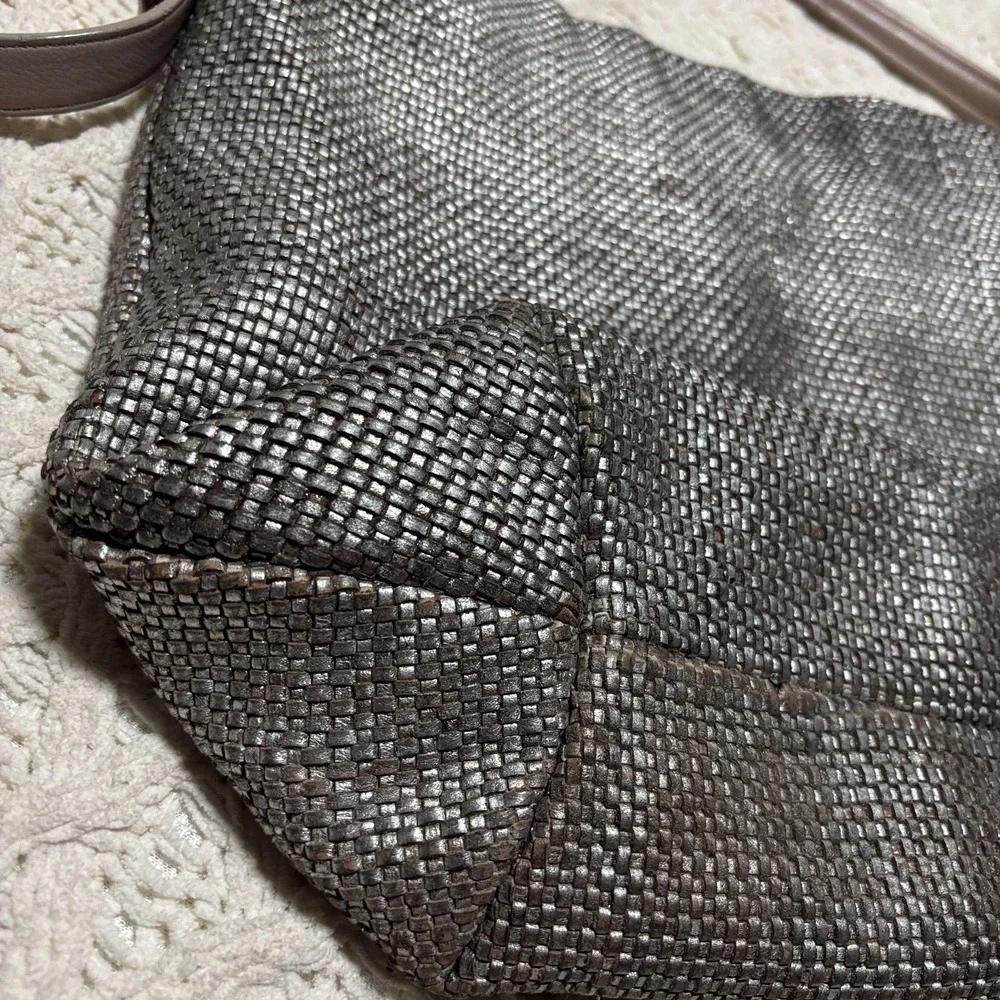 COLE HAAN Leather‎ Metallic Woven Shoulder Bag Hobo Bronze